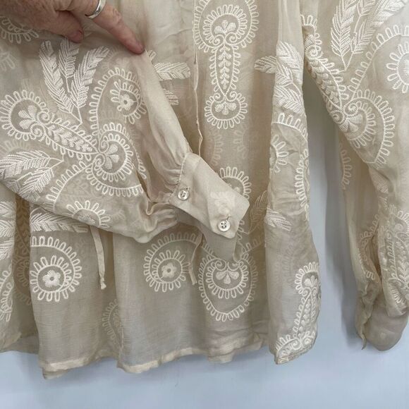 4 Love And Liberty Cream Floral Embroidered Sheer Silk Chiffon Blouse XS - Picture 3 of 7